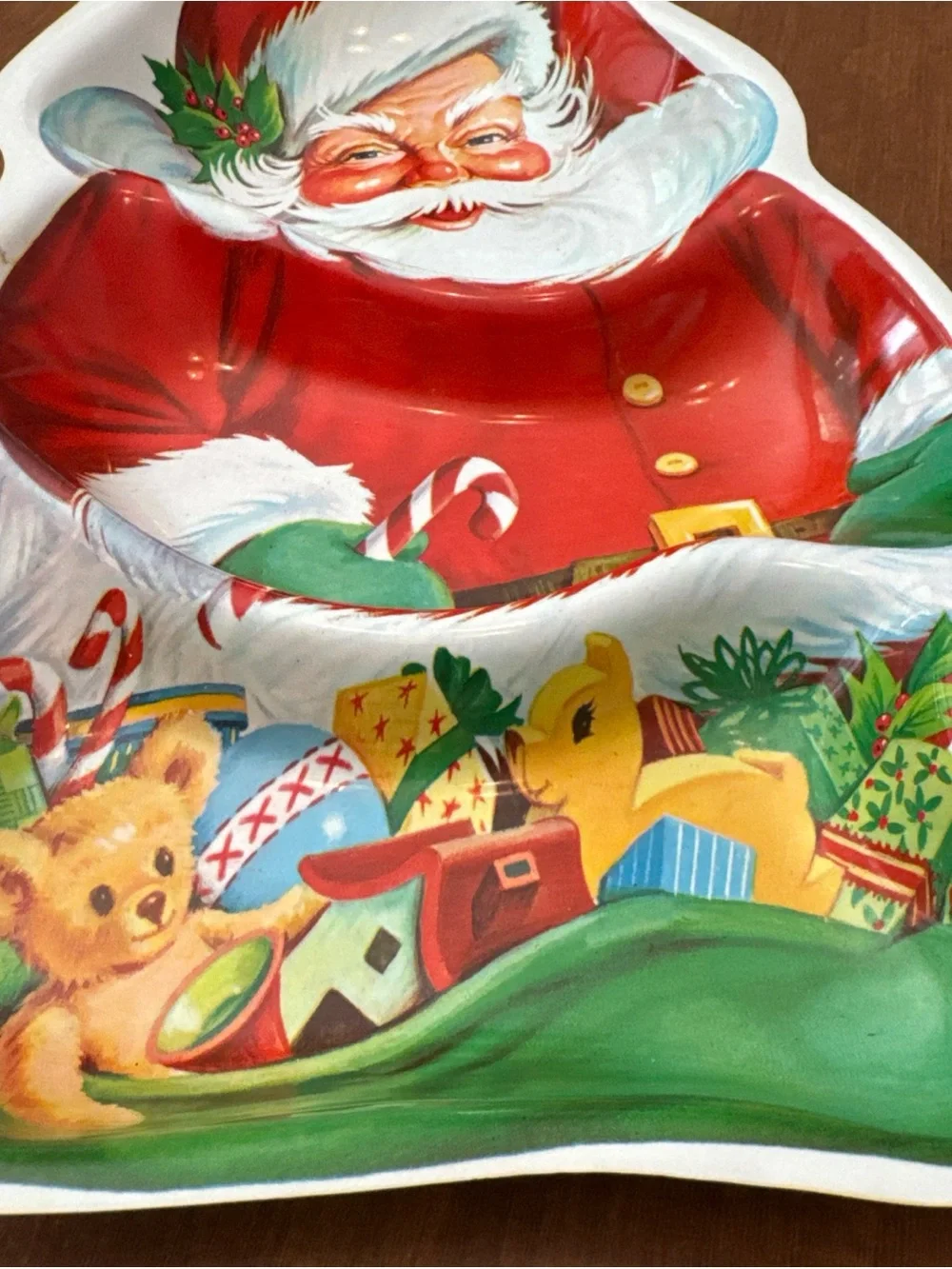 Vintage Santa Serving Tray - three sections Red & Green Holiday Design